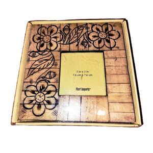 PIER 1 IMPORTS NIB Vintage 3x3 Tooled Floral Tiki Square Desktop Photo Frame